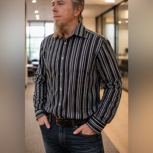 Bugatchi Shaped Fit Long Sleeve Button Down Shirt Size Large